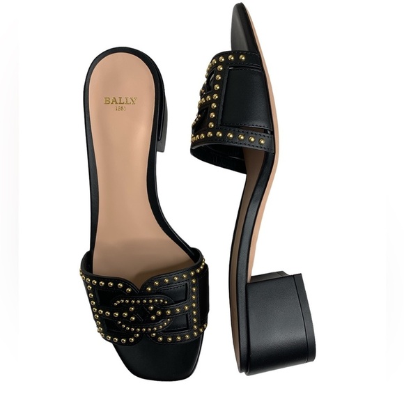 Bally‎ Peoni 40mm Studded Leather Slide Mules sz 38 - Picture 3 of 8